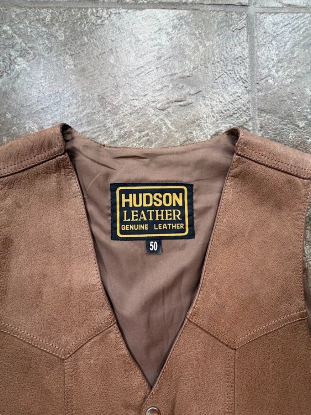 Hudson Leather Vintage Motorcycle Vest Brown Tan Side Lace Western Biker 50 - Picture 5 of 8